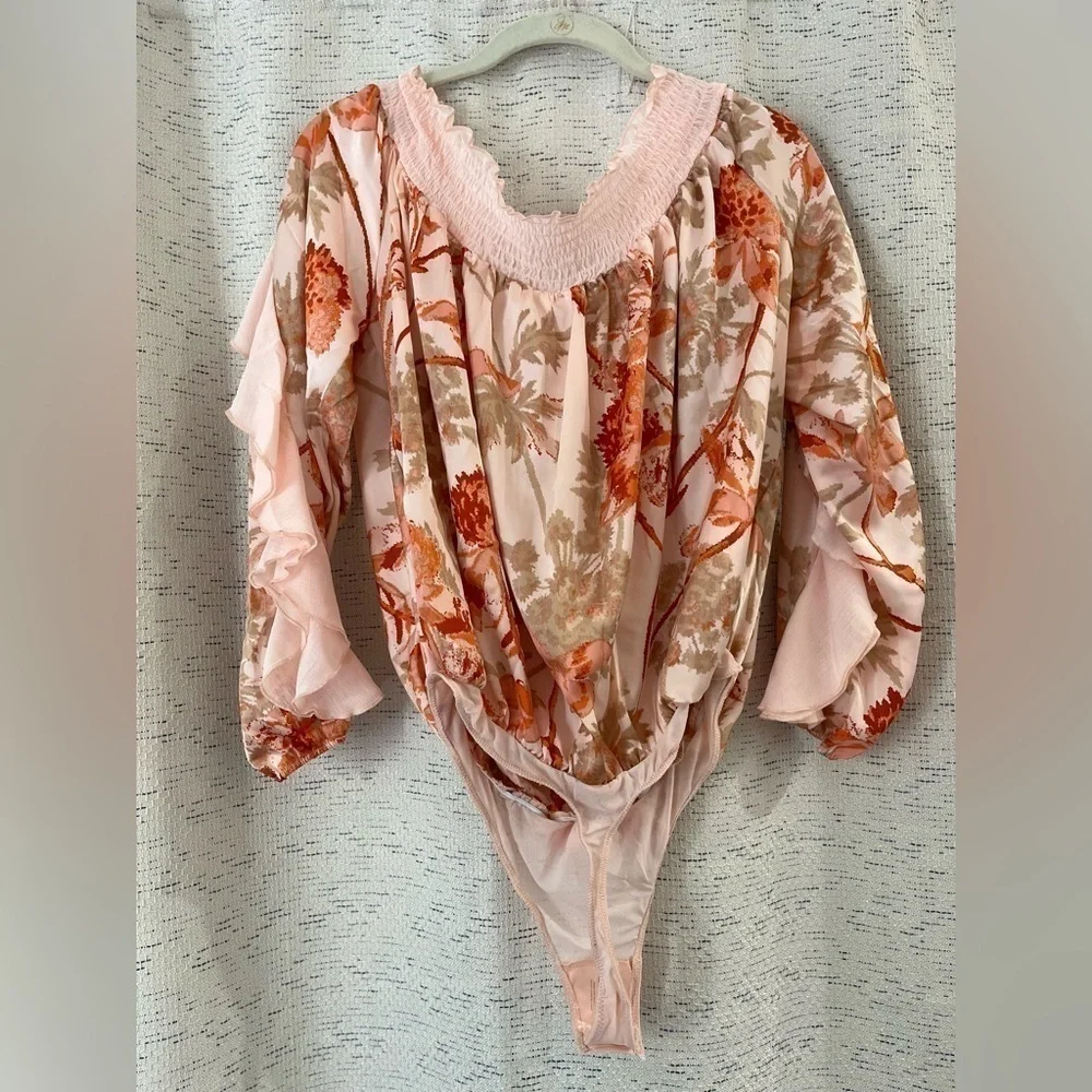 Free People Born to Love Floral Print Off the Shoulder Bodysuit in Lotus Combo